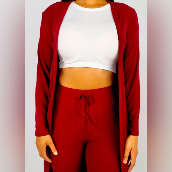 Women SET Ribbed Long Cardigan and Leggings in Rust Style BTP2978 Size Medium - Picture 4 of 10